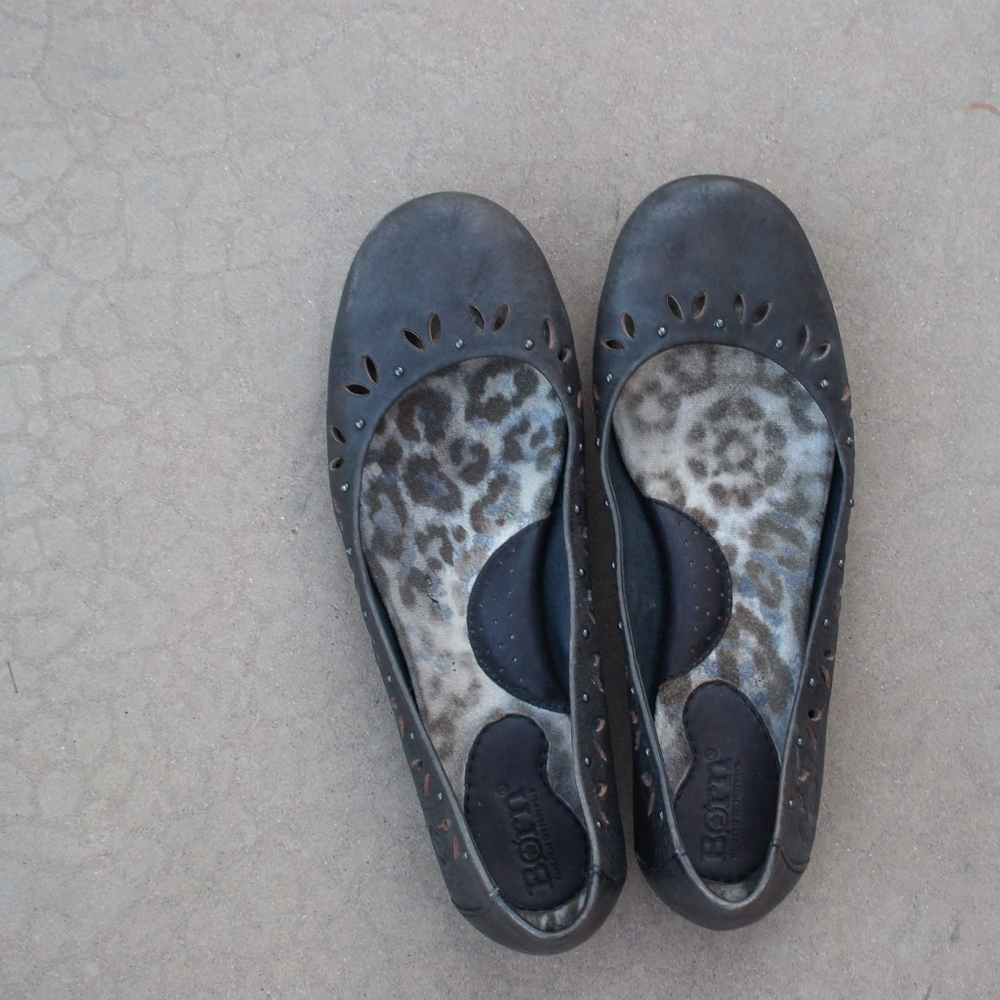 Born Gray Leather Studded Ballet Flats